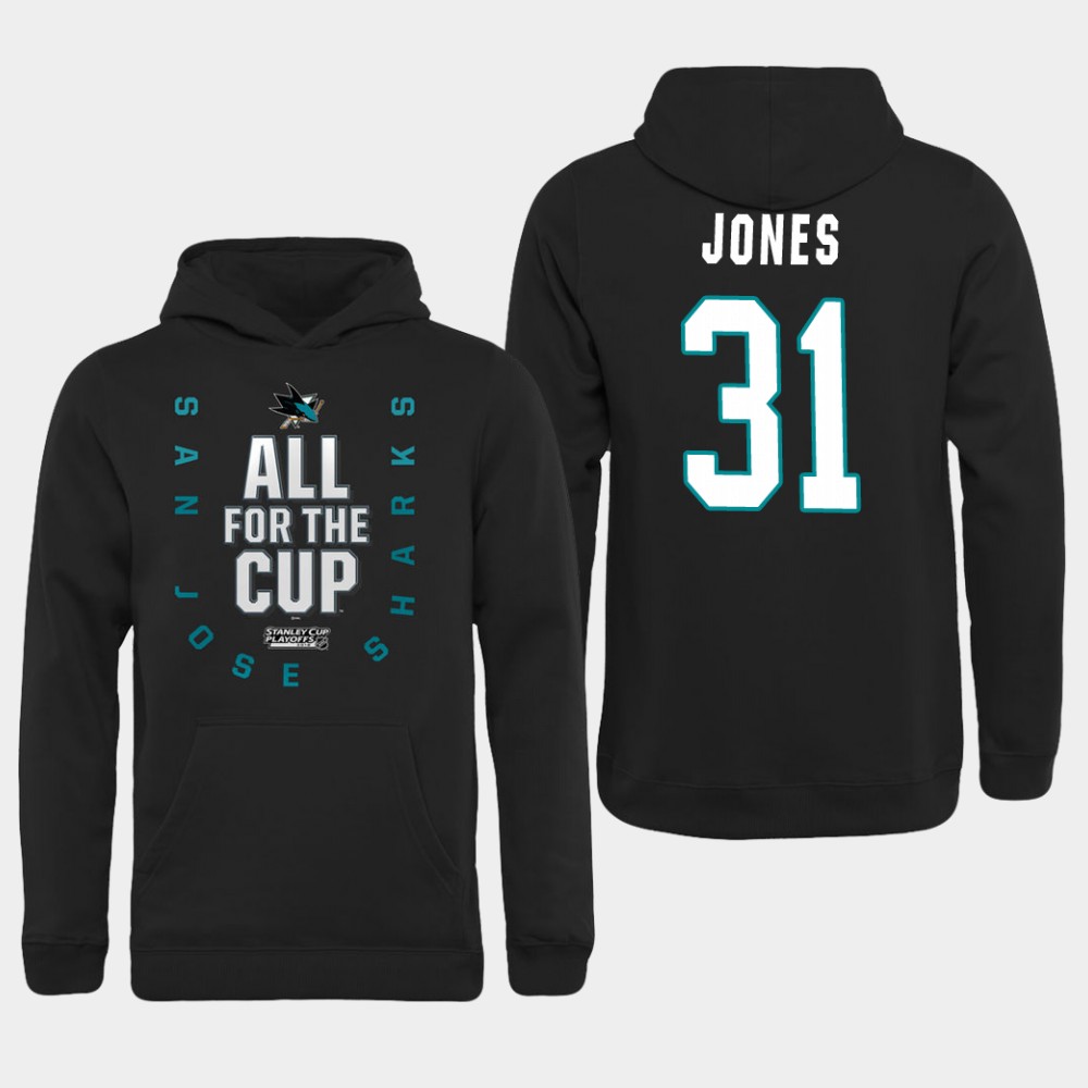 Men NHL Adidas San Jose Sharks 31 Jones black hoodie